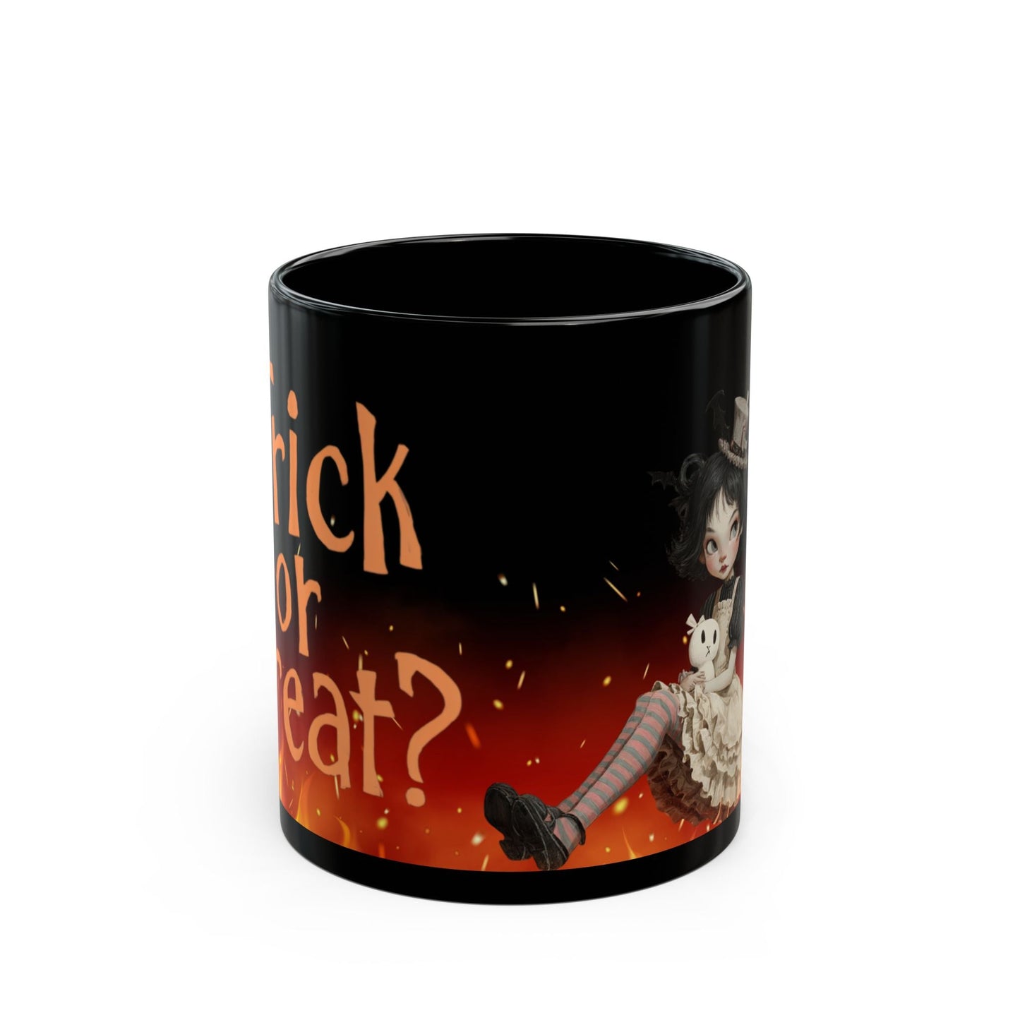 Halloween Themed Black Mug - Trick or Treat Design, Spooky Coffee Cup, Gift for Kids and Adults, Fall Decor, Fun Halloween Party Printify