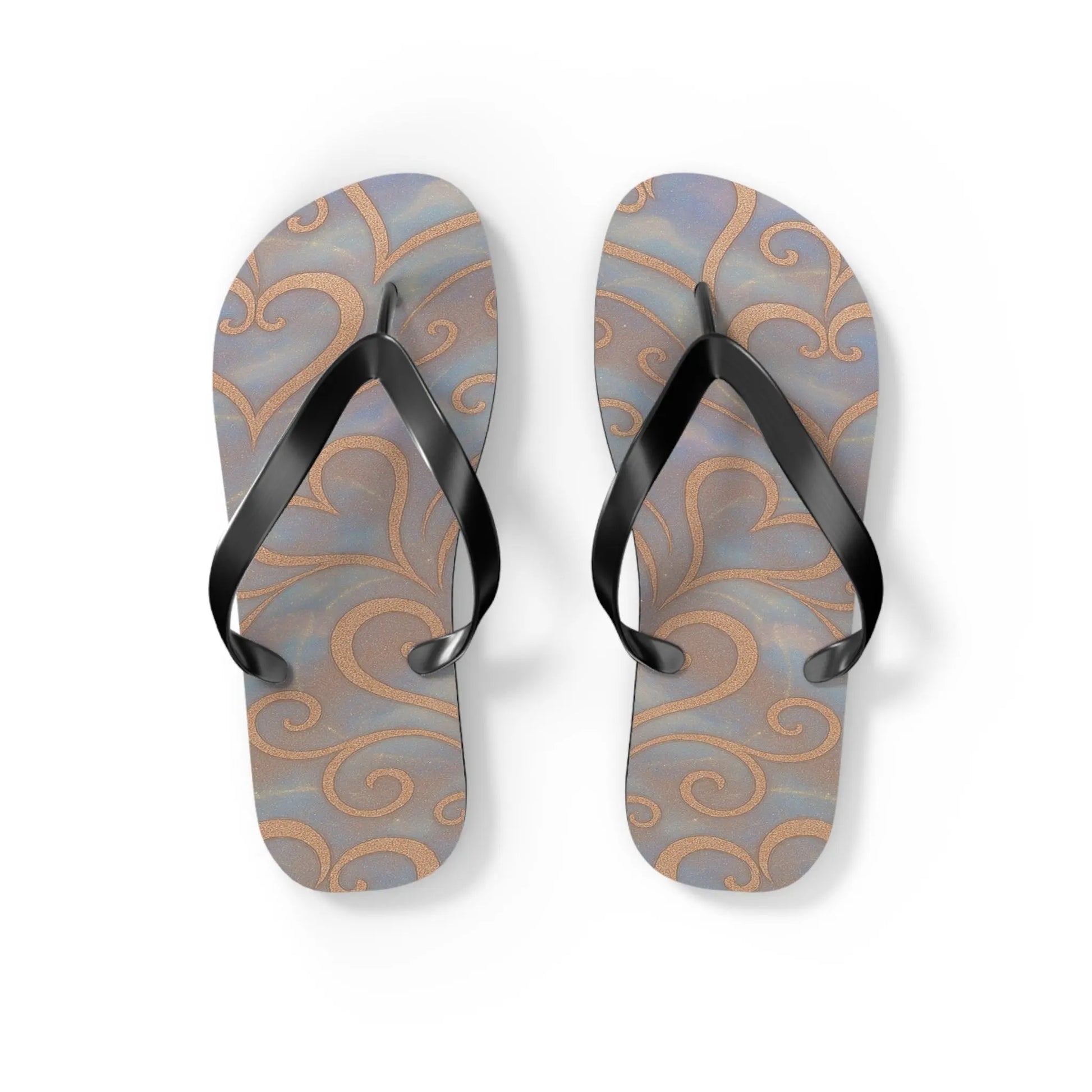Flip Flops - Swirling Hearts Ombre Blue White Clouds Design Printify