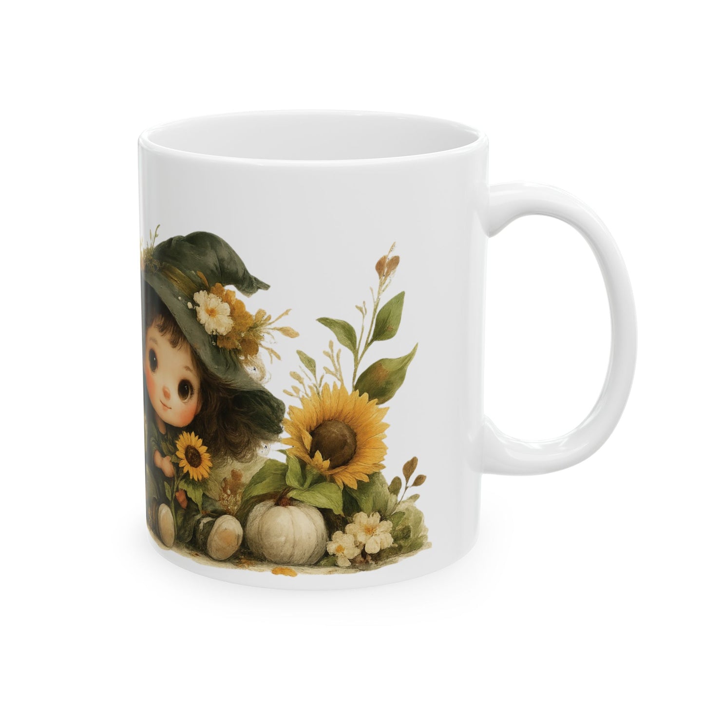 Falling for Fall Mug Cozy Autumn Witch Pumpkins and Sunflowers Coffee Cup