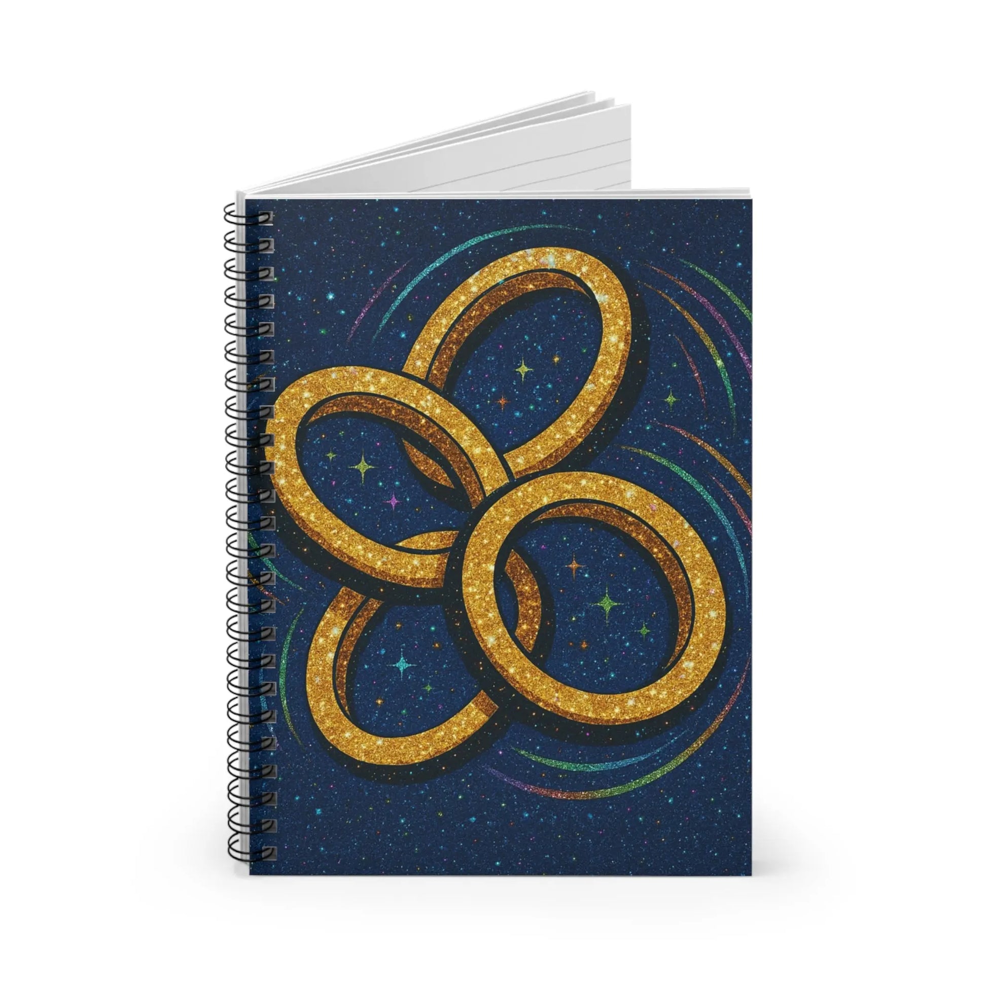 Cosmic Spiral Notebook - Ruled Lines, Glittery Rings Design, Perfect for Journaling, Gift for Students, Astrological Notes, Starry [...] Printify