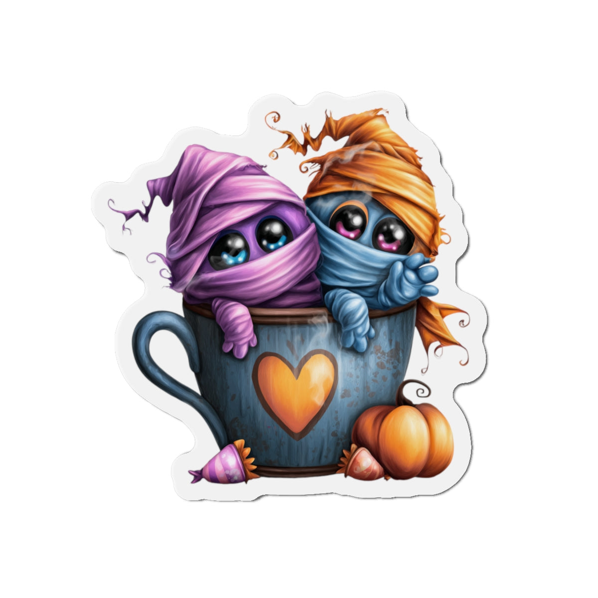 Magnet - Cute Halloween Mummies in Coffee Cup Design Printify