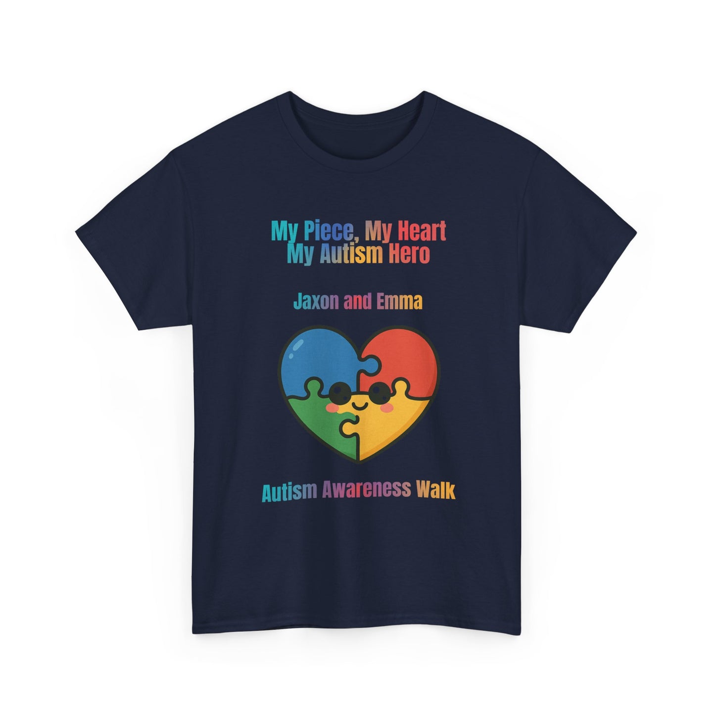 Customizable Autism Awareness Tee, My Piece My Heart Hero Shirt, Unisex Cotton Tee, Puzzle Heart Design, Inclusive Apparel