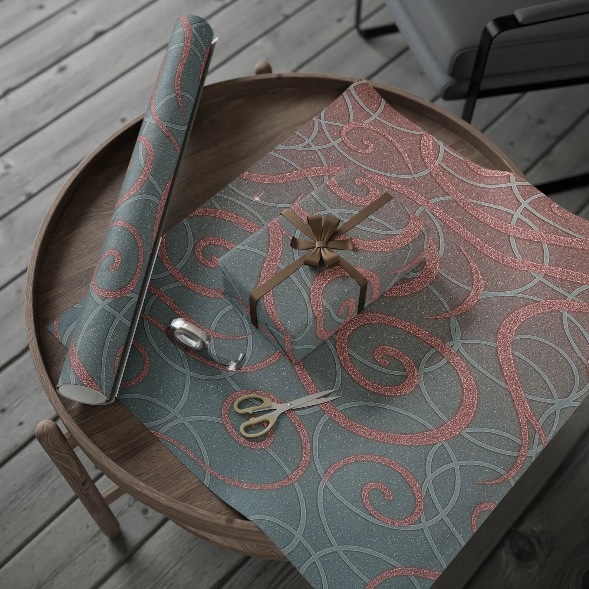 Wrapping Papers - Elegant Ombre Silver and Pink Sparkling Swirls Printify