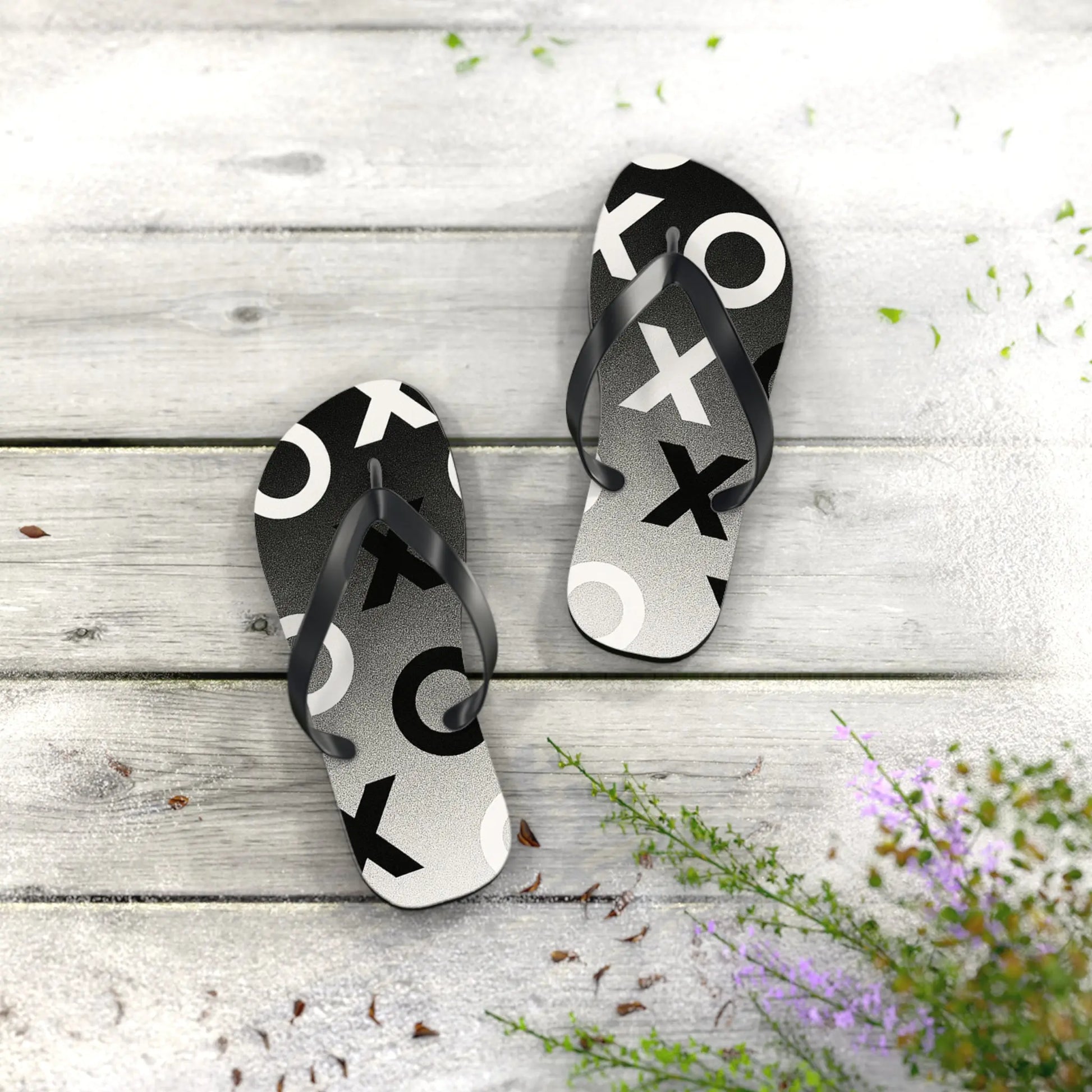 Stylish Flip Flops with Minimalist OX Design, Beach Footwear, Summer Sandals, Casual Summer Vibes, Vacation Essentials Printify