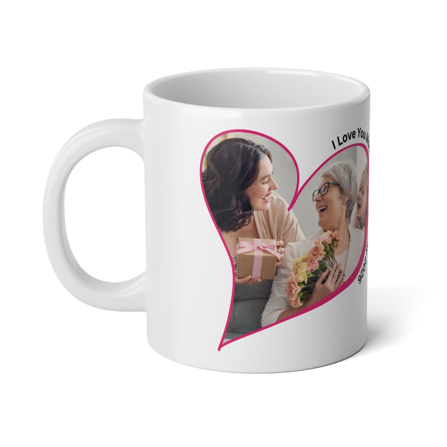 Personalized Mothers Day Jumbo Mug Custom Photo Heart Coffee Cup With Name and Date Keepsake Gift 20oz