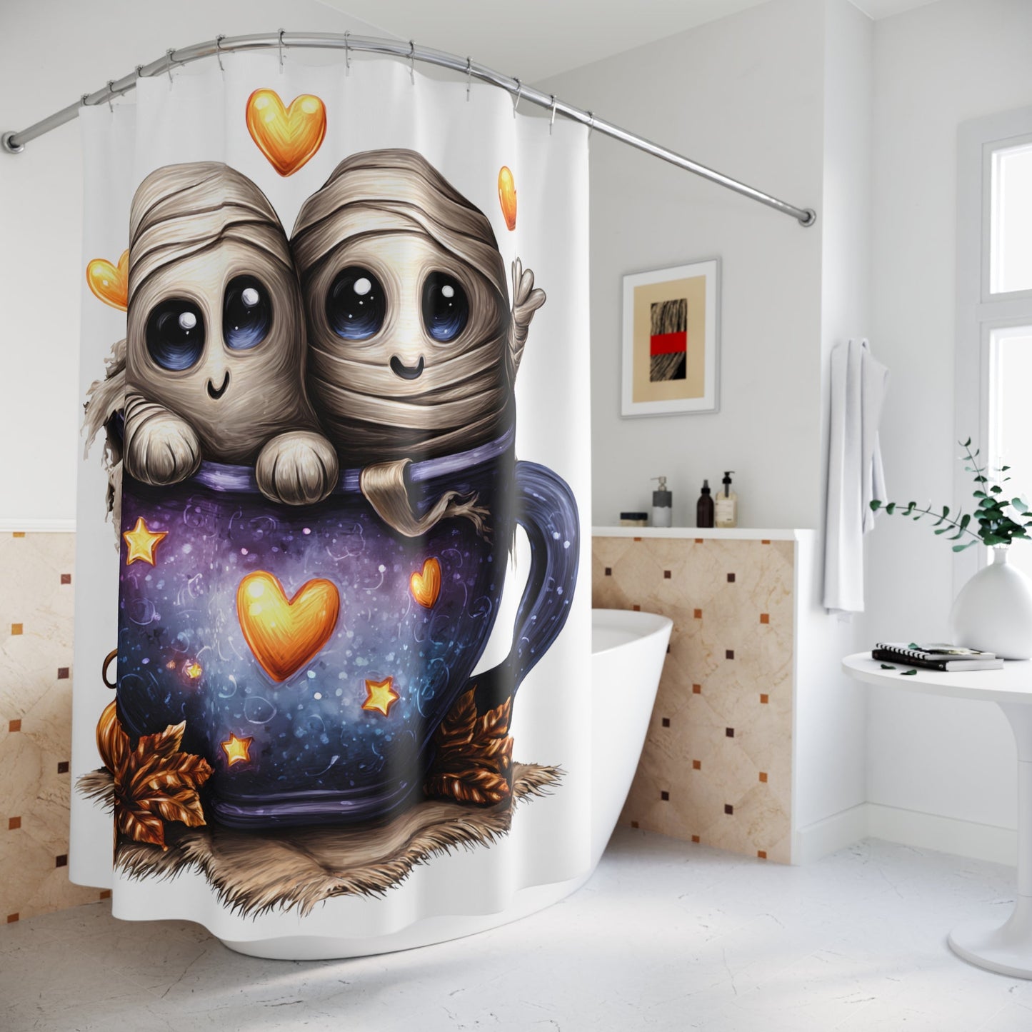 Cute Halloween Shower Curtain - Mummy Design, Decorative Home Decor, Spooky Bathroom, Fall Celebration, Kids Room Accessories Printify