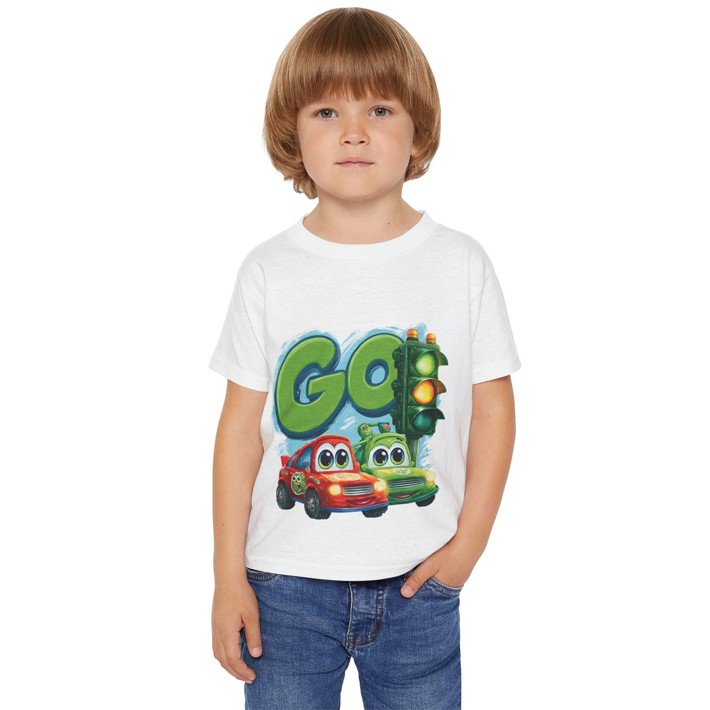 Colorful Kids' Tee with Cars Design, Toddler T-shirt, Go Traffic Shirt, Fun Playtime Apparel, Gift for Birthdays or Holidays Printify
