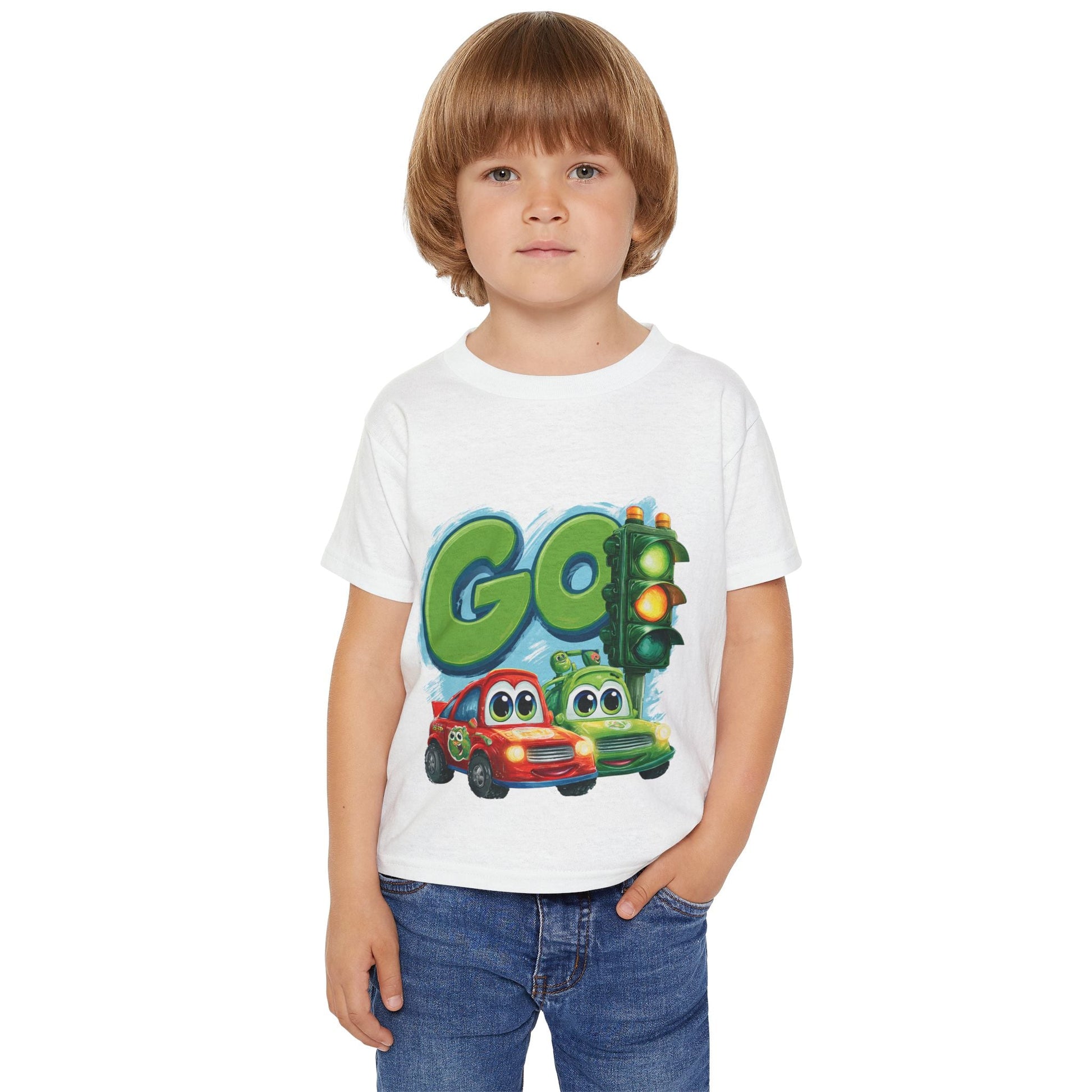 Colorful Kids' Tee with Cars Design, Toddler T-shirt, Go Traffic Shirt, Fun Playtime Apparel, Gift for Birthdays or Holidays Printify