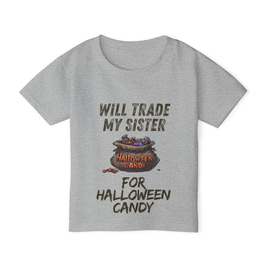 Funny Halloween Toddler T-Shirt, Funny Kid's Tee, Will Trade My Sister for Candy, Halloween Costume, Kids Party Apparel Printify