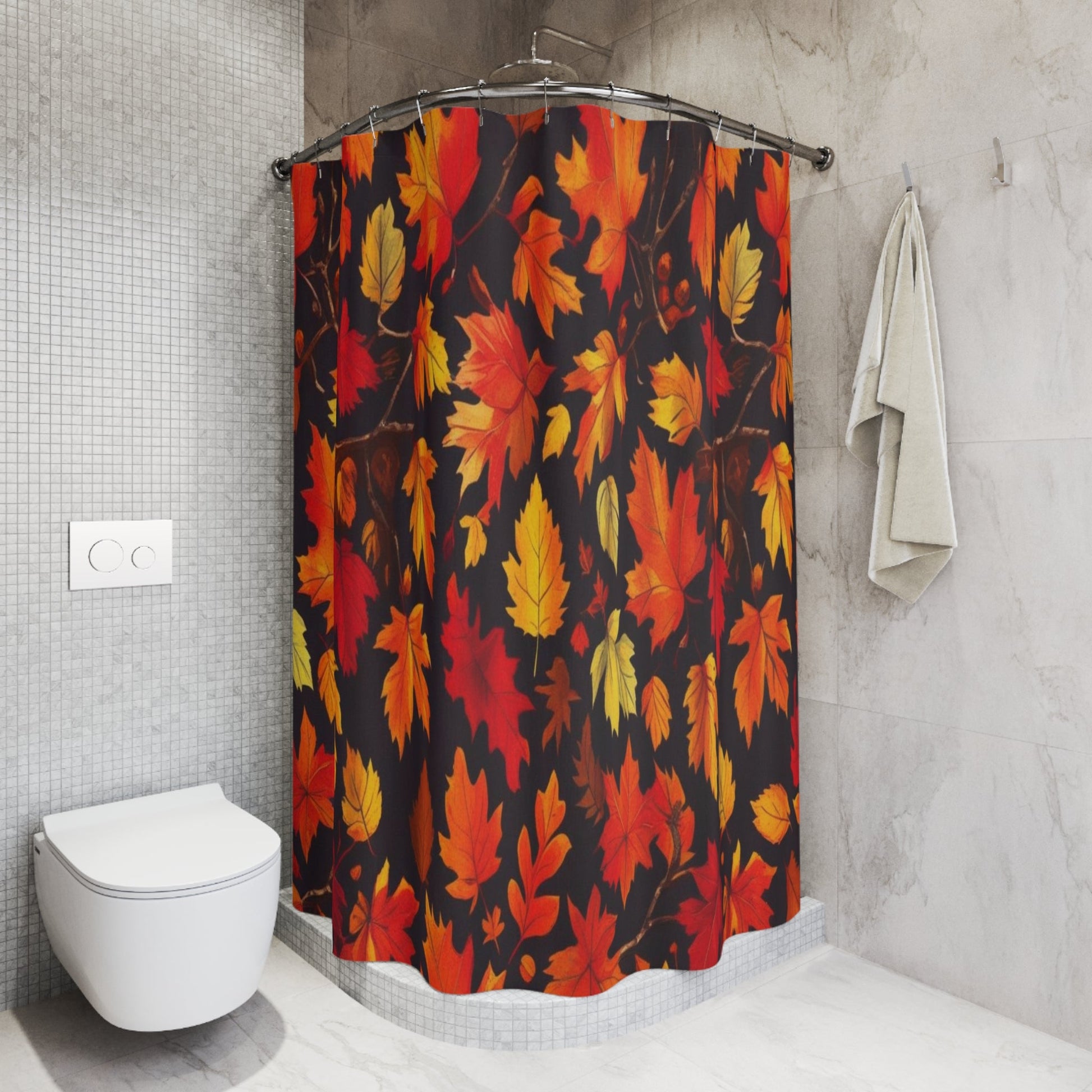 Autumn Leaves Shower Curtain, Fall Bathroom Decor, Seasonal Home Accents, Thanksgiving Gift, Leaf Pattern Curtains Printify