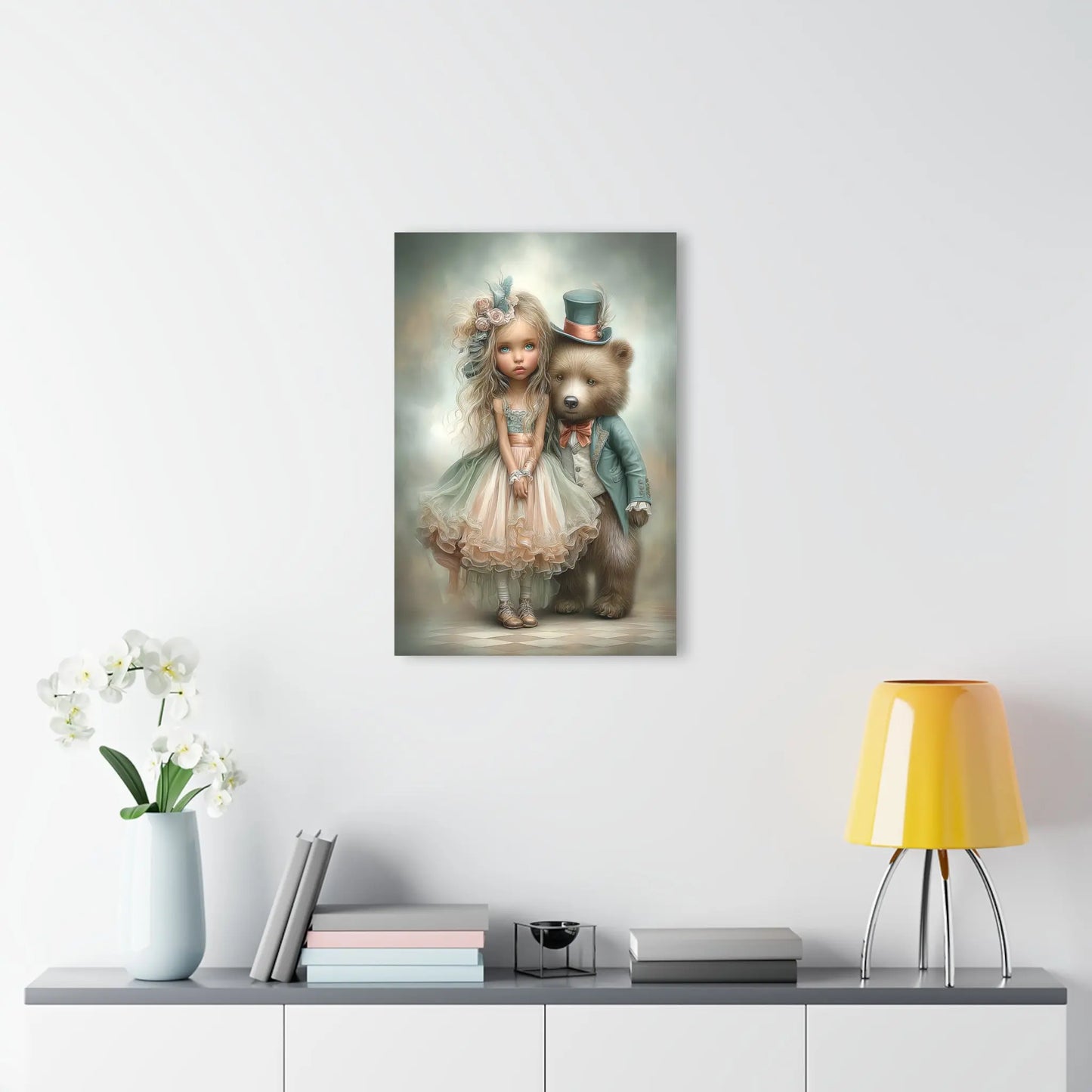 Acrylic Prints - Whimsical Girl and Bear French Cleat Hanging Frame with Enchanting Poem on the Horizontal Frames only. Printify