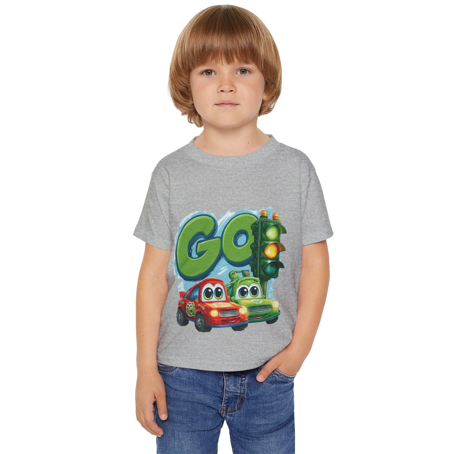 Colorful Kids' Tee with Cars Design, Toddler T-shirt, Go Traffic Shirt, Fun Playtime Apparel, Gift for Birthdays or Holidays Printify