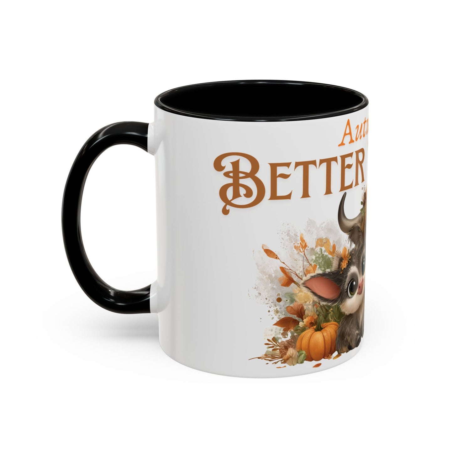Autumn is Better Together Highland Cow Accent Coffee Mug Fall Mama and Baby Cow Cup White Ceramic with Color Handles 11oz or 15oz