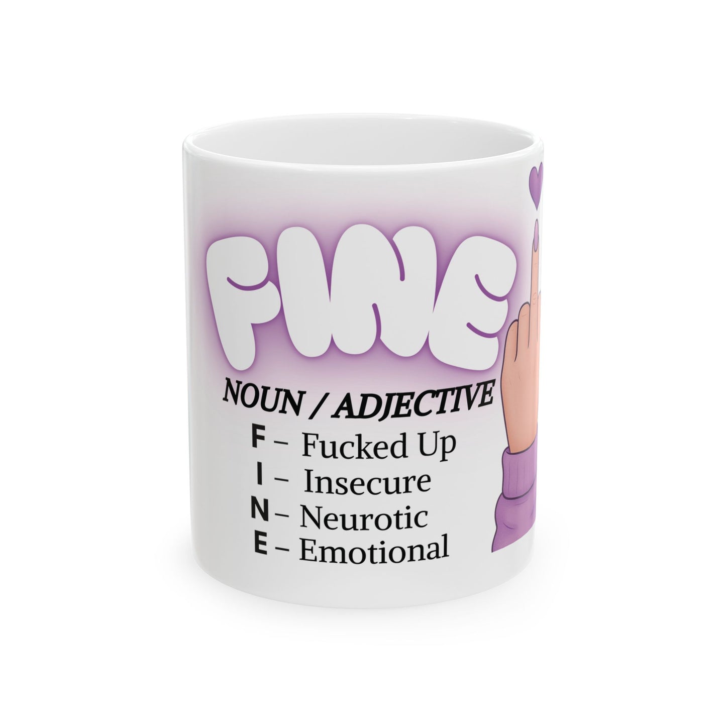 Pretty FINE Mug Funny Middle Finger Coffee Cup, Sarcastic Definition Mug, Feminine Purple Aesthetic Gift for Best Friend or Coworker