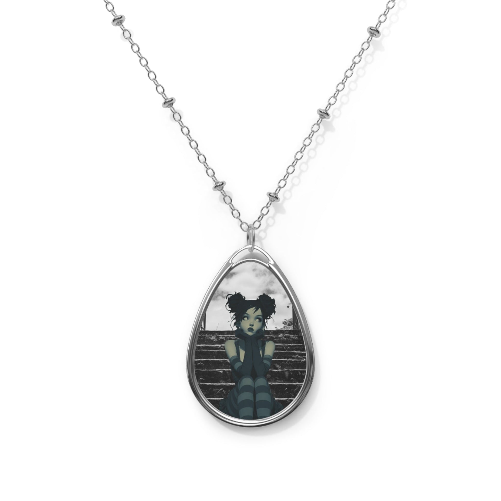 Unique Oval Necklace with Enchanting Artwork, Gothic Jewelry, Statement Pendant, Gift for Her, Bohemian Accessory A Lid for Every Pot ~Everyday Designz~