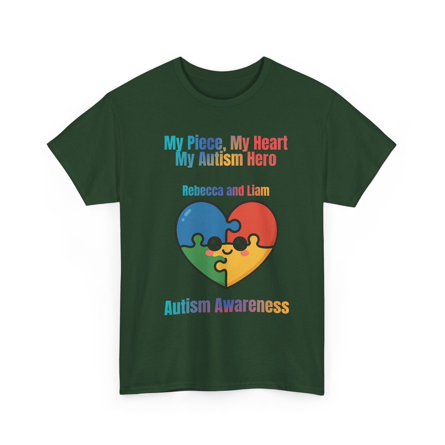 Customizable Autism Awareness Tee, My Piece My Heart Hero Shirt, Unisex Cotton Tee, Puzzle Heart Design, Inclusive Apparel