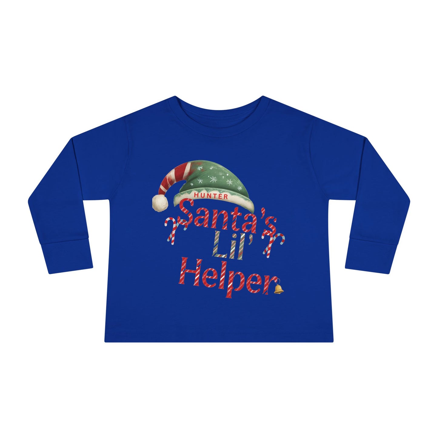 Personalized Toddler Christmas Long Sleeve Tee, Santa's Lil Helper, Holiday Gift, Kids' Winter Wear, Cute Toddler Apparel, Festive Shirt