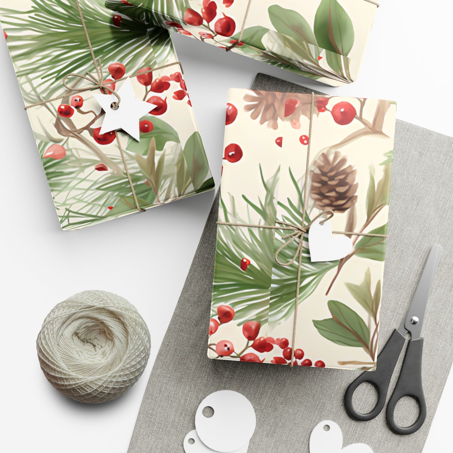 Holiday Gift Wrap Paper, Pinecones and Berries, Eco-Friendly Wrapping Paper, Christmas Gifts, Seasonal Decor, Handmade Wrapping