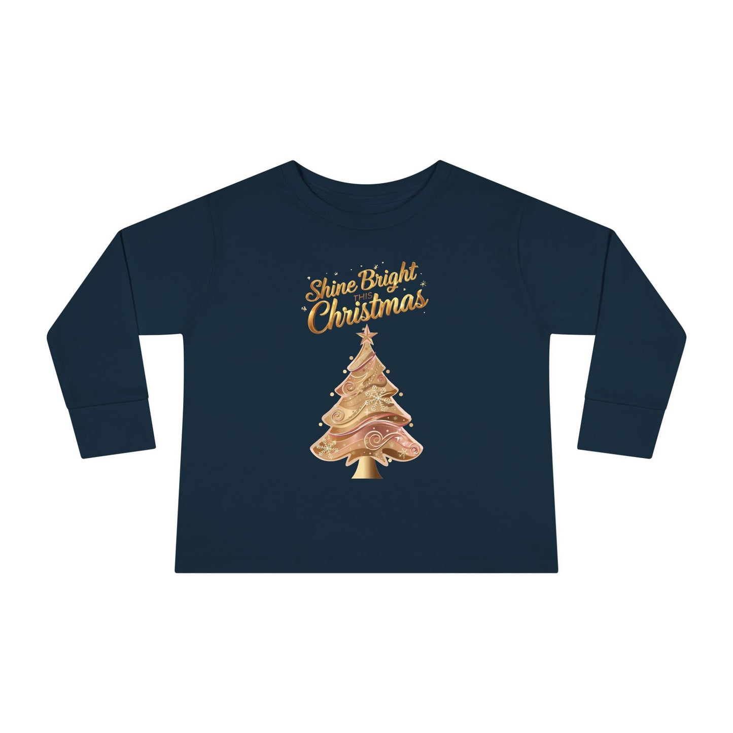 Toddler Long Sleeve Tee, "Shine Bright Christmas" Shirt for Kids, Holiday Outfit, Christmas Gift, Festive Clothing, Cute Toddler Apparel