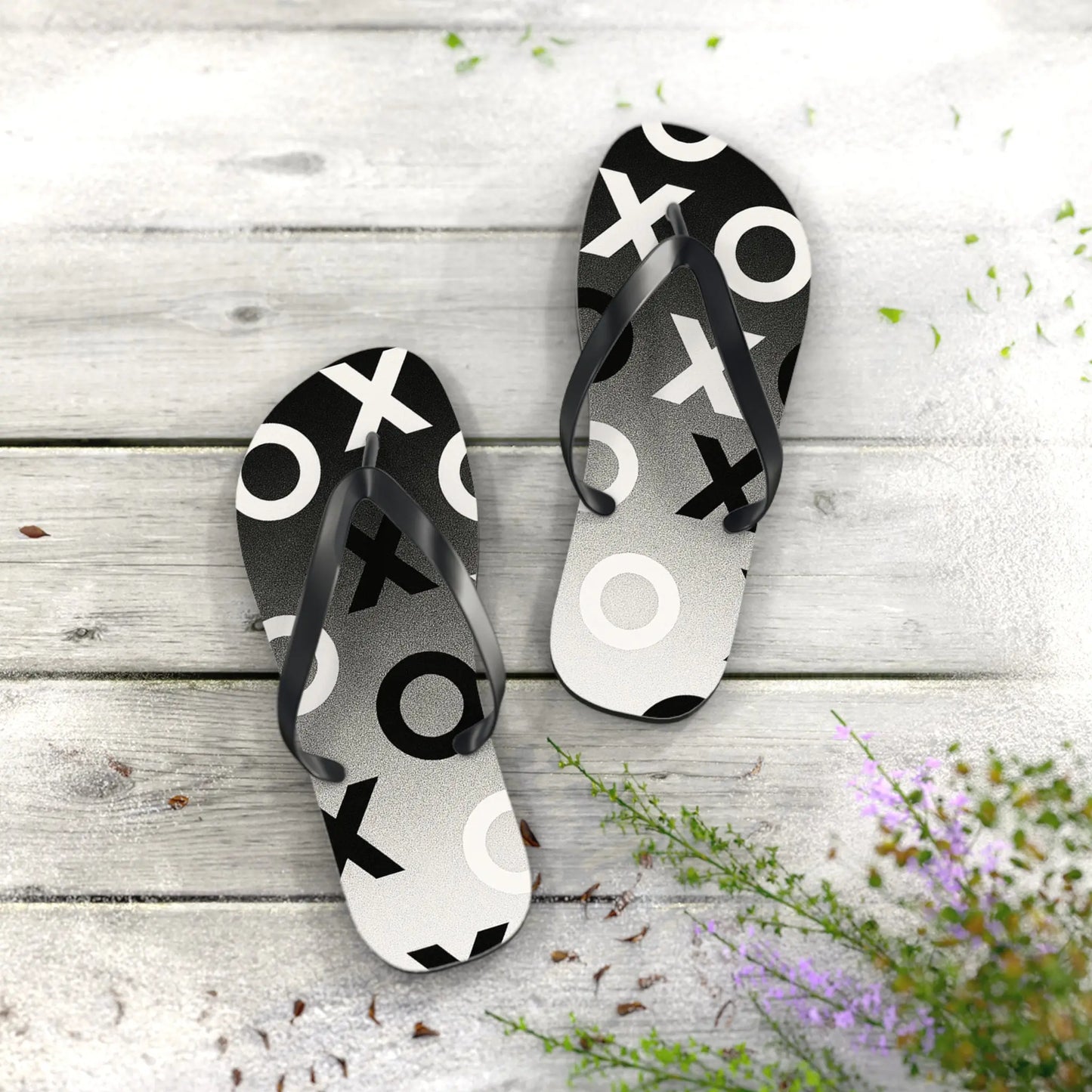 Stylish Flip Flops with Minimalist OX Design, Beach Footwear, Summer Sandals, Casual Summer Vibes, Vacation Essentials Printify