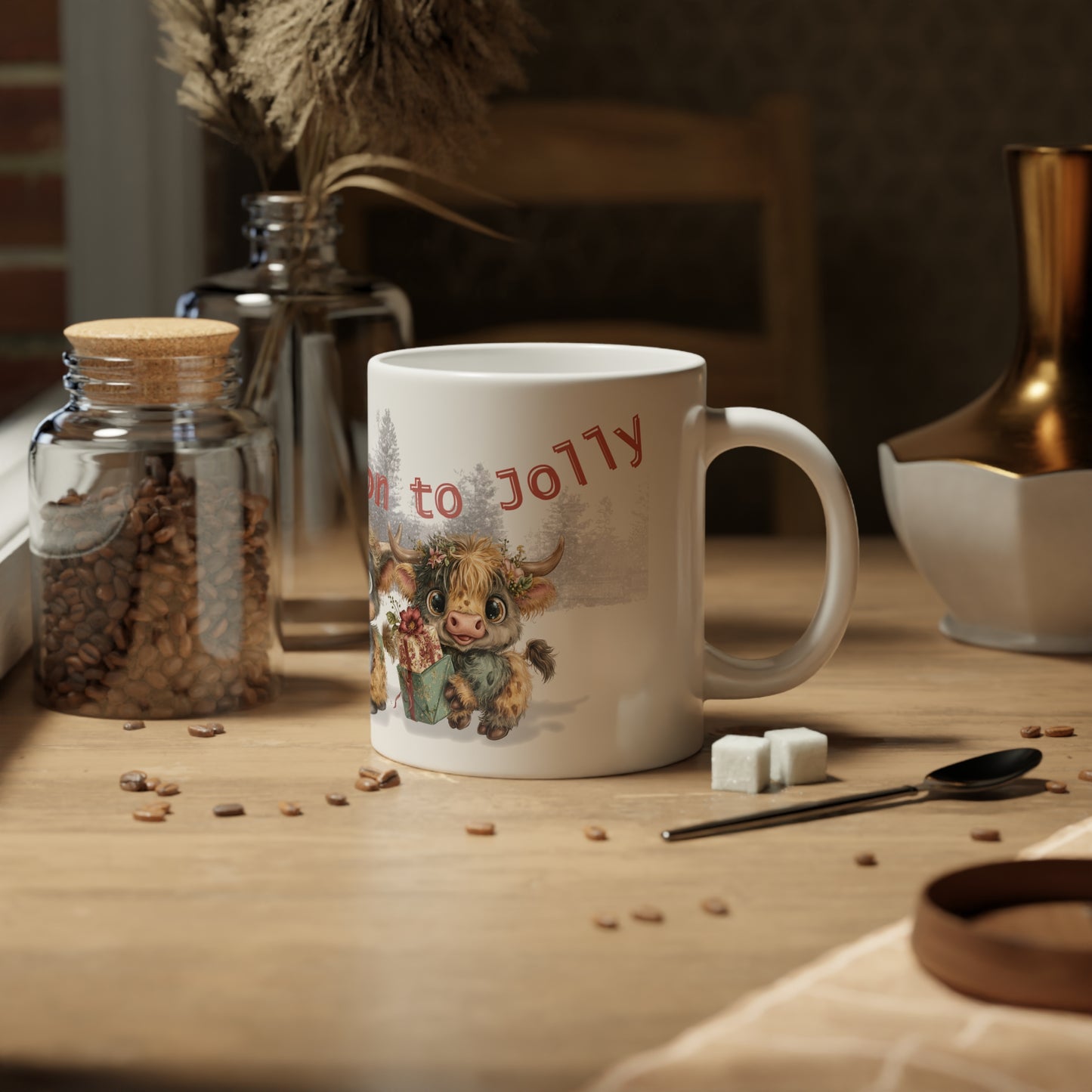 Christmas 20oz Jumbo Mug - 'Tis The Season - Highland Cow Jumbo Mug, Seasonal Coffee Cup, Holiday Gift, Cute Animal Mug, Home Decor, Rustic Mug