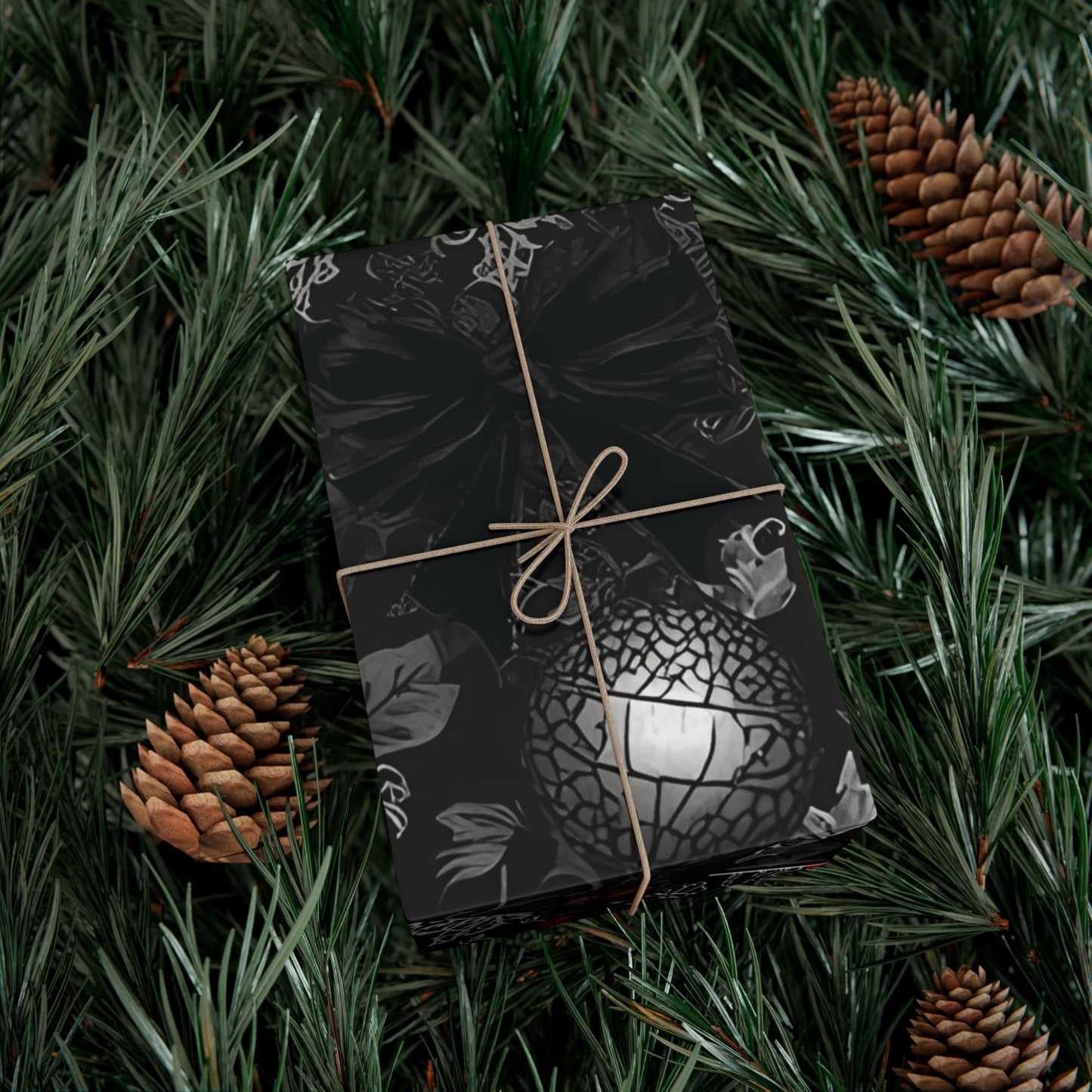 Elegant Victorian Gothic Christmas Wrapping Paper – Dark Holiday Gift Wrap with Red Bows & Snowflakes