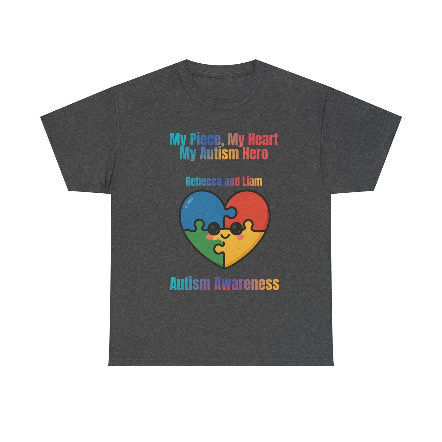 Customizable Autism Awareness Tee, My Piece My Heart Hero Shirt, Unisex Cotton Tee, Puzzle Heart Design, Inclusive Apparel