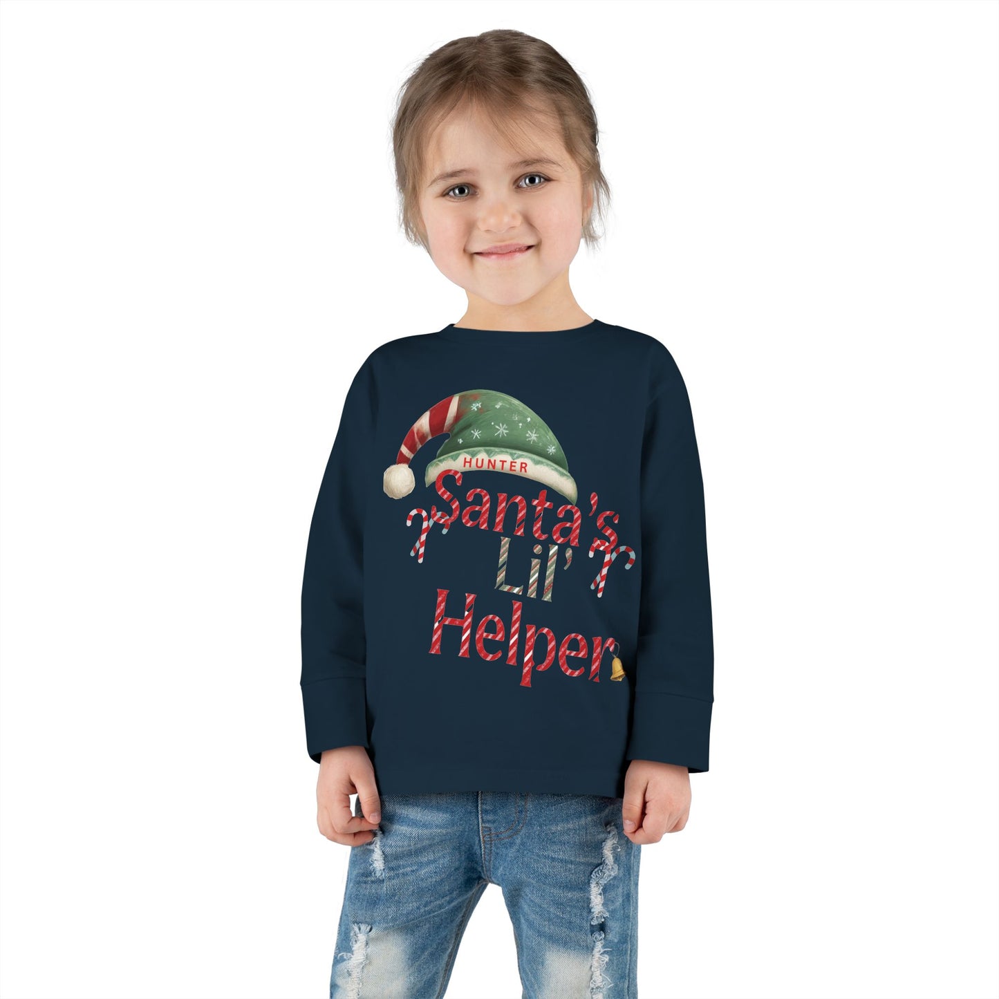 Personalized Toddler Christmas Long Sleeve Tee, Santa's Lil Helper, Holiday Gift, Kids' Winter Wear, Cute Toddler Apparel, Festive Shirt