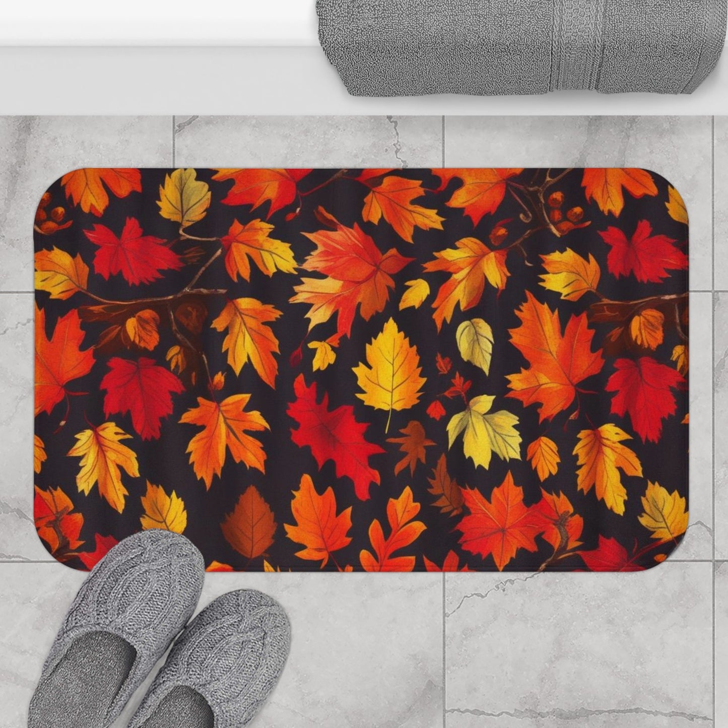 Autumn Leaves Bath Mat, Seasonal Bathroom Decor, Fall Home Accents, Cozy Vibes, Thanksgiving Gift, Leaf Print Rug Printify