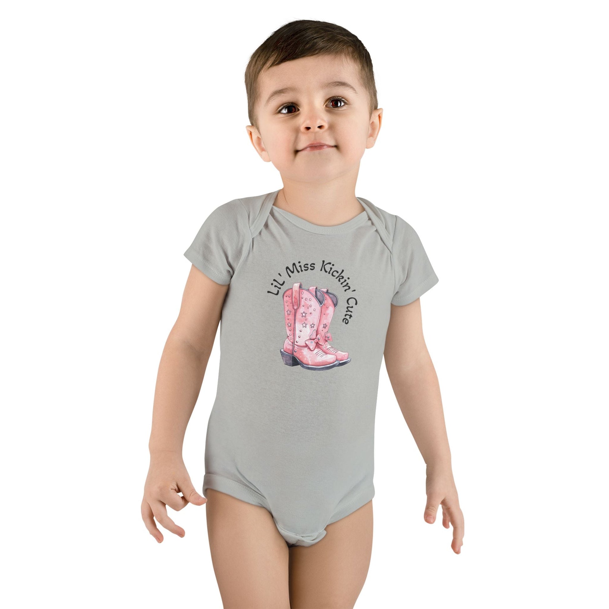LiL' Miss Kickin' Cute with Cowgirl Boots, Infant Bodysuit, Western Baby, Rodeo Onesie, Cowgirl Baby Outfit, Personalization Option Printify