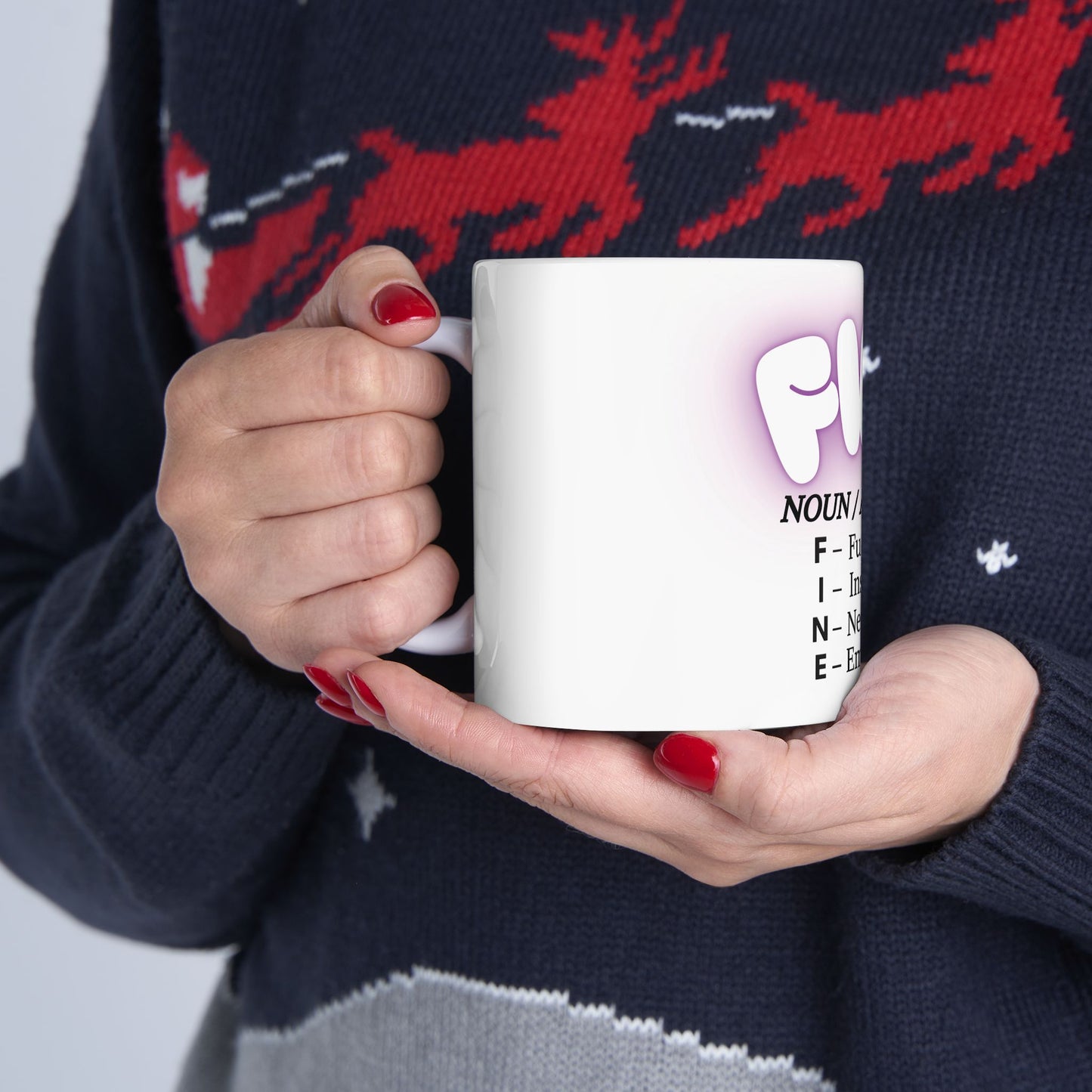 Pretty FINE Mug Funny Middle Finger Coffee Cup, Sarcastic Definition Mug, Feminine Purple Aesthetic Gift for Best Friend or Coworker