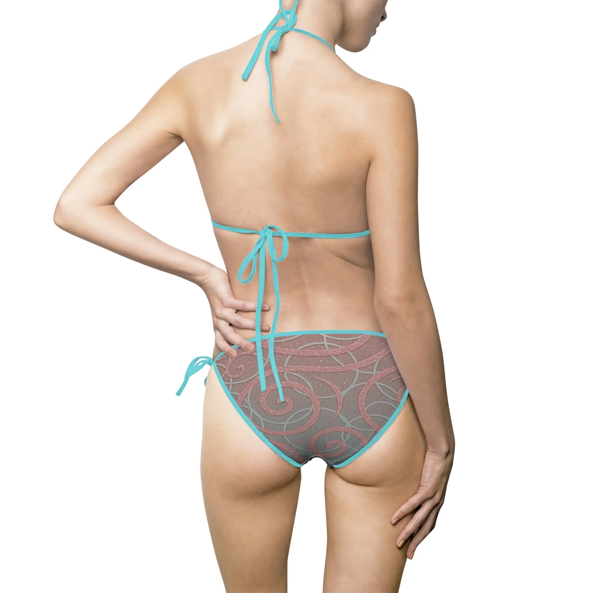 Bikini Swimsuit - Sparkling Silver Circles on Light Pink Design Printify