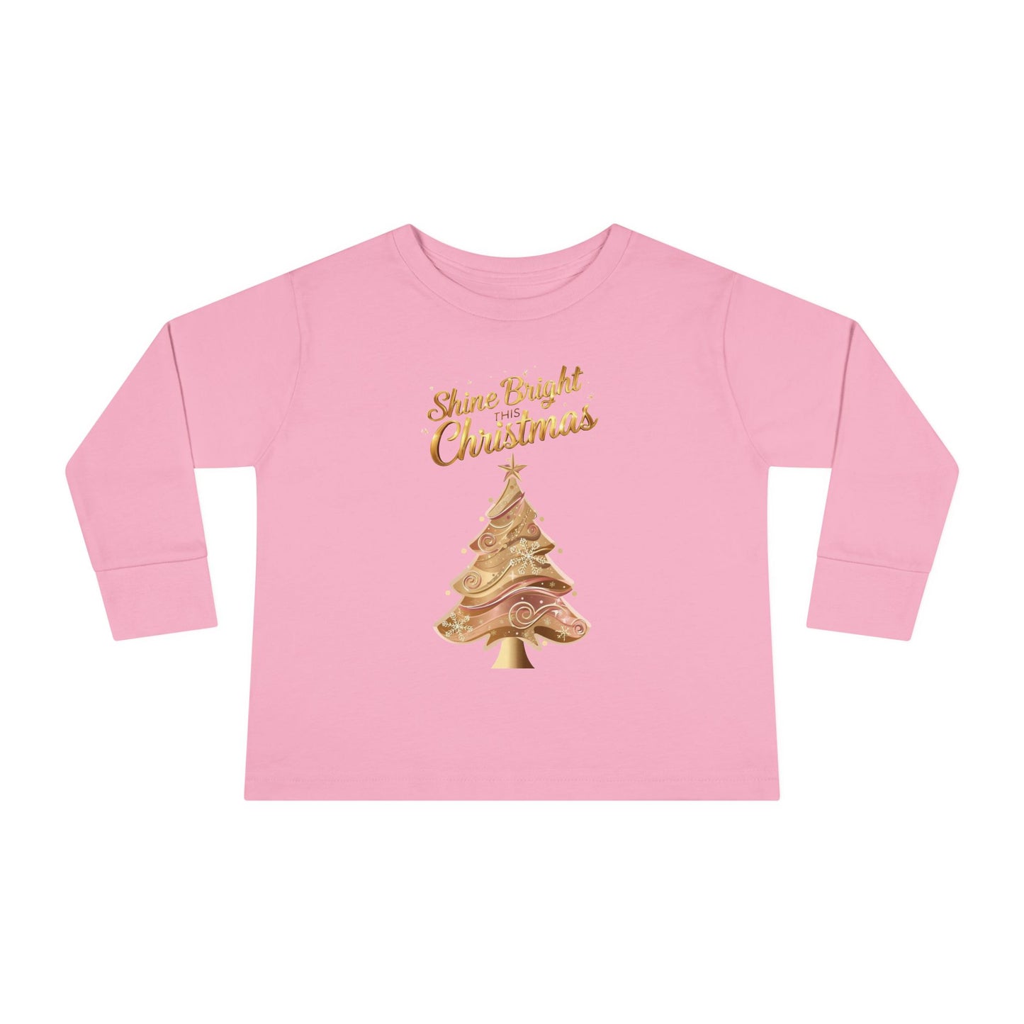 Toddler Long Sleeve Tee, "Shine Bright Christmas" Shirt for Kids, Holiday Outfit, Christmas Gift, Festive Clothing, Cute Toddler Apparel