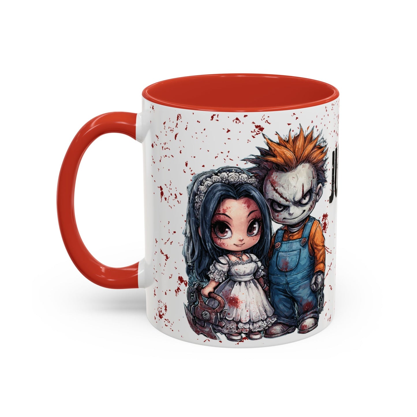 Accent Coffee Mug - Gothic Halloween Bride and Groom Just Stitched Personalized Mug