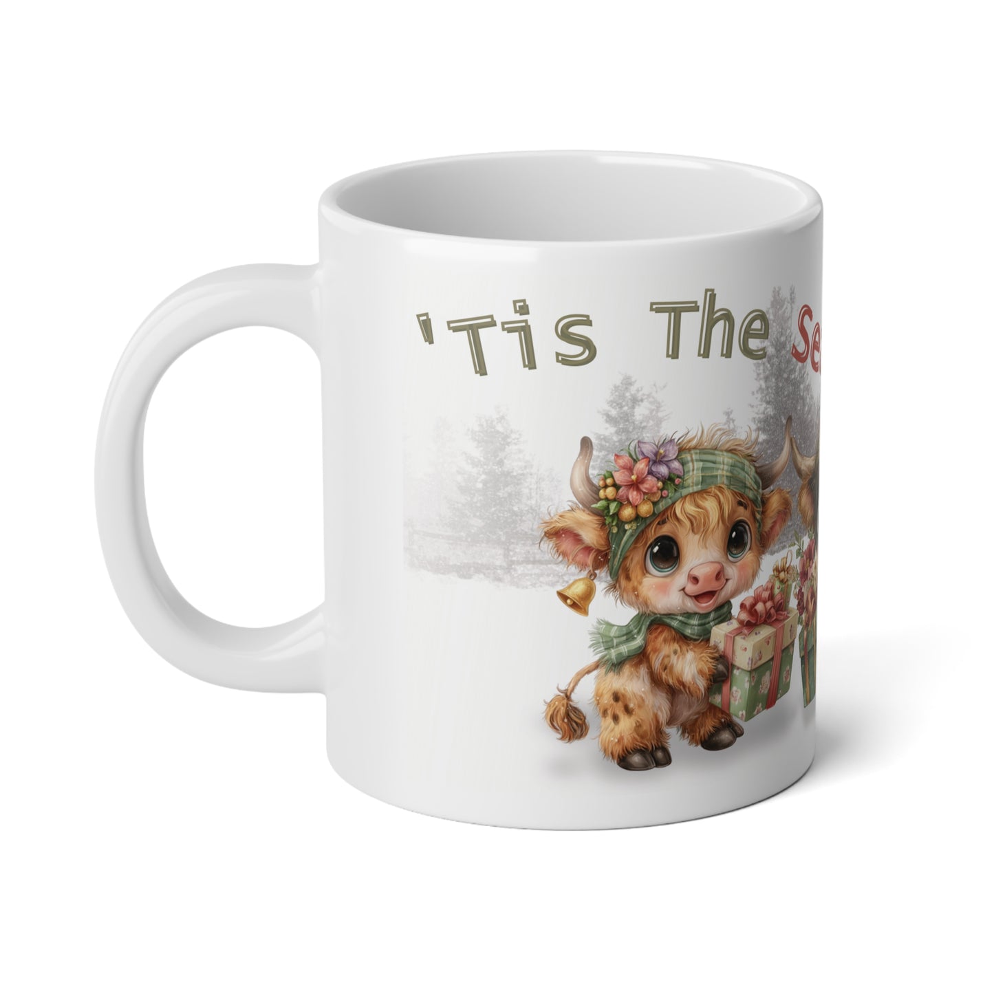 Christmas 20oz Jumbo Mug - 'Tis The Season - Highland Cow Jumbo Mug, Seasonal Coffee Cup, Holiday Gift, Cute Animal Mug, Home Decor, Rustic Mug