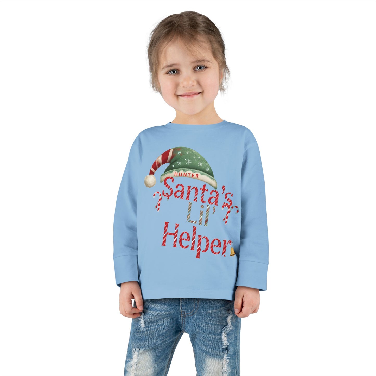 Personalized Toddler Christmas Long Sleeve Tee, Santa's Lil Helper, Holiday Gift, Kids' Winter Wear, Cute Toddler Apparel, Festive Shirt