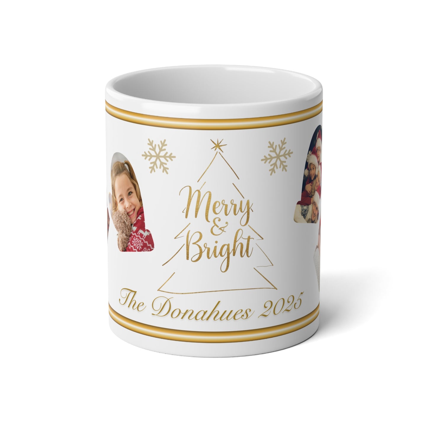 Custom Family Name Christmas Mug – Personalized Holiday Photo Cup with Name & Year, 20oz Jumbo White Ceramic Coffee Mug