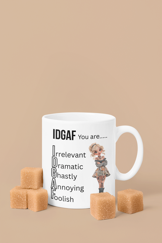 Funny IDGAF JUMBO MUG, (Right side design)Sarcastic Coffee Cup, Large Tea Mug, Oversized Mug, Snarky Quote Mug, Big Ceramic Cup Left side design Printify