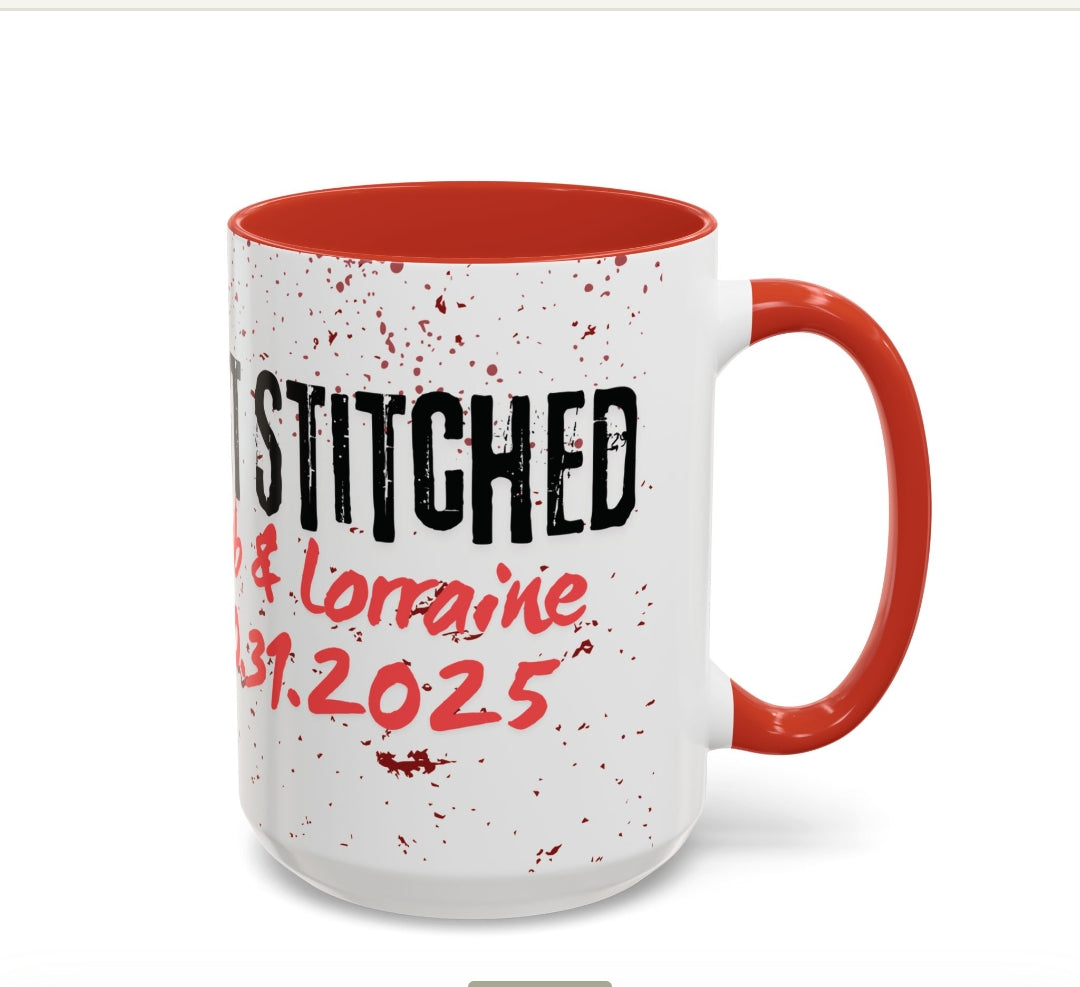 Accent Coffee Mug - Gothic Halloween Bride and Groom Just Stitched Personalized Mug