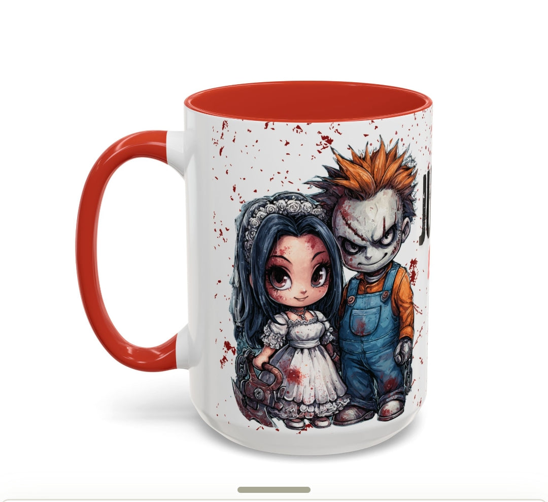 Accent Coffee Mug - Gothic Halloween Bride and Groom Just Stitched Personalized Mug