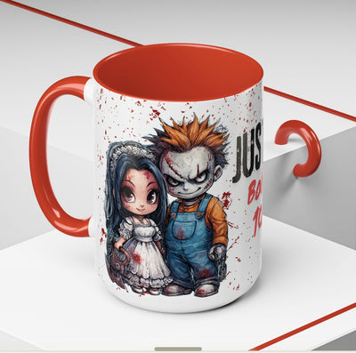 Accent Coffee Mug - Gothic Halloween Bride and Groom Just Stitched Personalized Mug