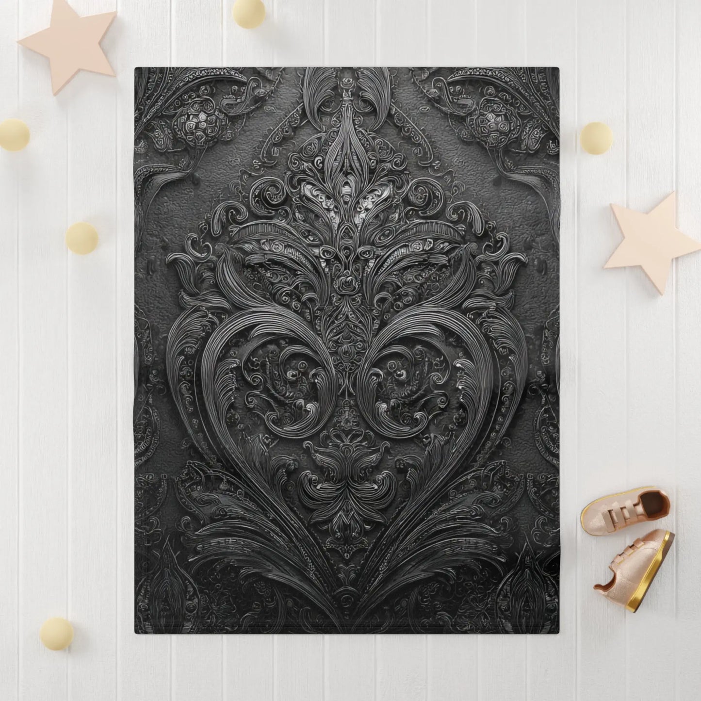 Baby Blanket - Elegant Black Velvet Vintage Design Printify