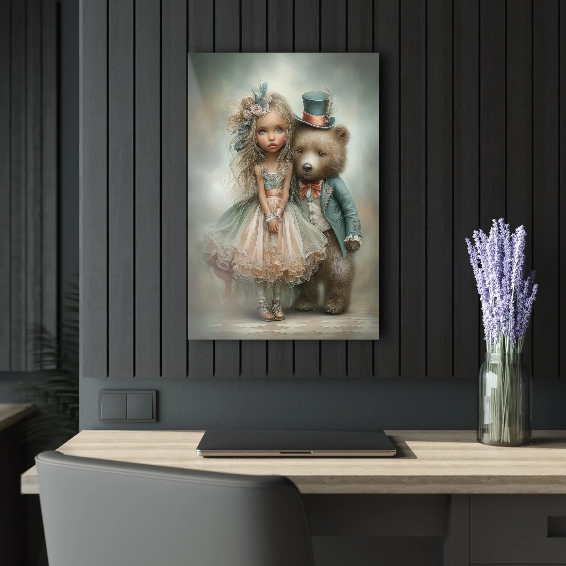 Acrylic Prints - Whimsical Girl and Bear French Cleat Hanging Frame with Enchanting Poem on the Horizontal Frames only. Printify