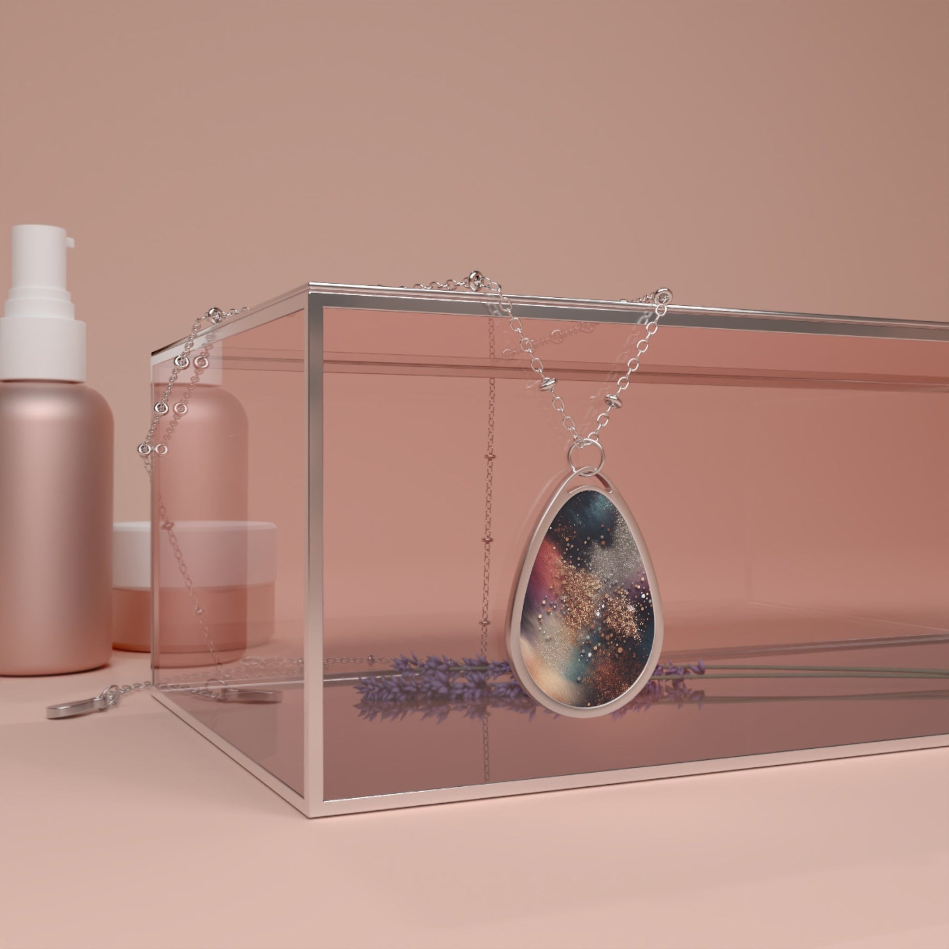 Galaxy-Inspired Oval Necklace, Unique Gift for Her, Celestial Jewelry, Perfect for Birthdays, Anniversaries, and Holidays Printify