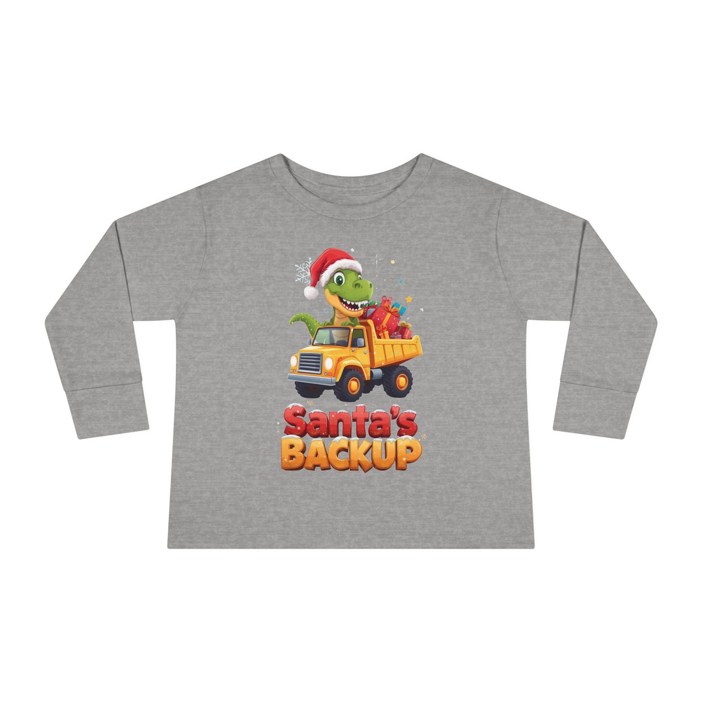 Toddler Long Sleeve Christmas Tee, Santa's Backup Dinosaur Shirt, Holiday Gift for Kids, Cute Xmas Outfit, Fun Christmas Apparel