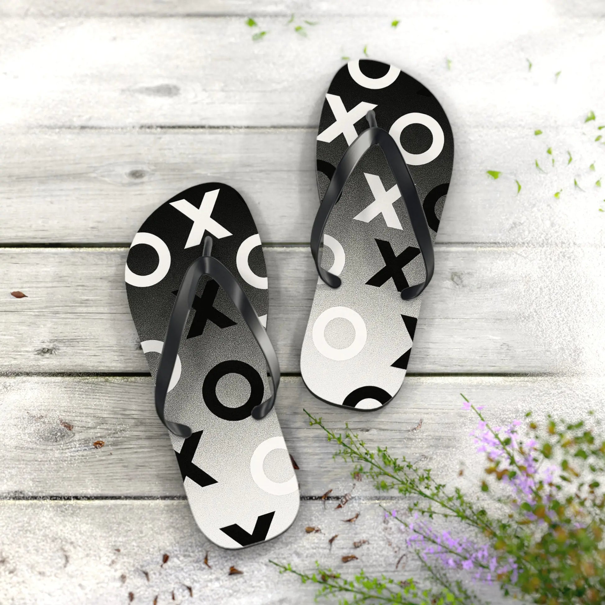 Stylish Flip Flops with Minimalist OX Design, Beach Footwear, Summer Sandals, Casual Summer Vibes, Vacation Essentials Printify