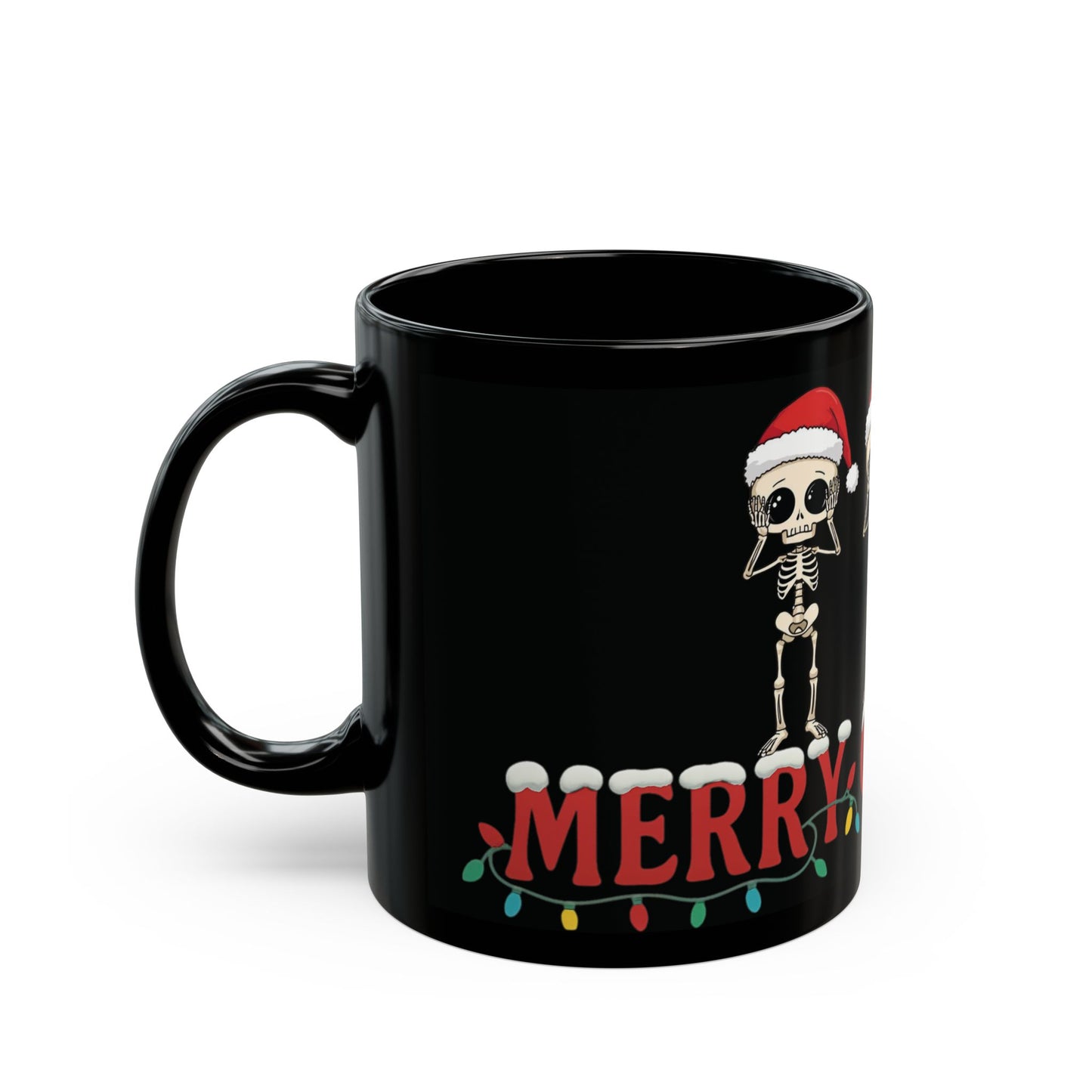 Christmas Skeleton Mug Funny Hear No Evil See No Evil Speak No Evil Skeletons in Santa Hats Black Coffee Cup Holiday Gift