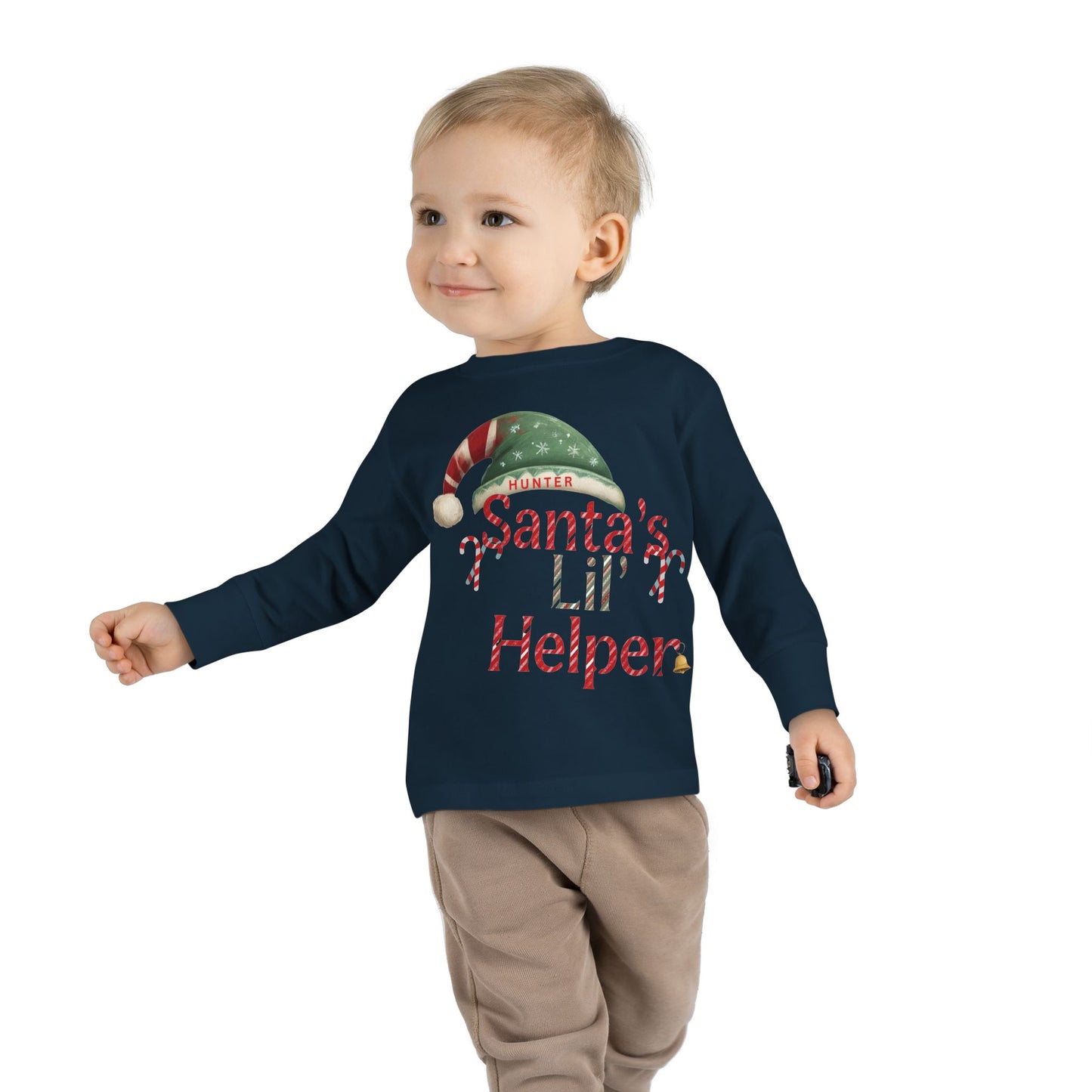 Personalized Toddler Christmas Long Sleeve Tee, Santa's Lil Helper, Holiday Gift, Kids' Winter Wear, Cute Toddler Apparel, Festive Shirt