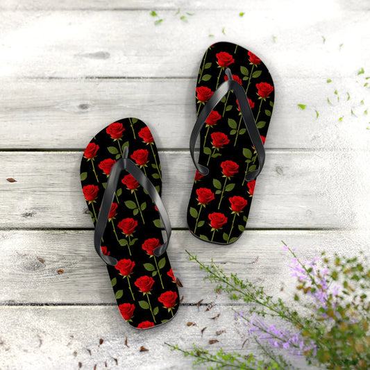 Flip Flops - Long Stemmed Roses Beach Sandals Printify
