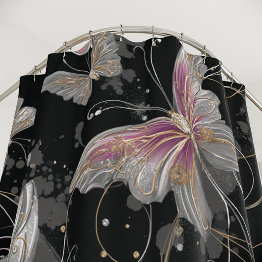 Elegant Butterfly Shower Curtain, Vintage Bathroom Decor, Boho Home Style, Gift for Nature Lovers, Butterfly Shower Decor